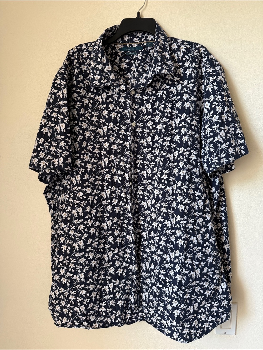 Perry Ellis Navy and White Floral Button-Down